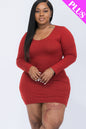 Plus Size Crisscross Open Back Long Sleeve Bodycon Mini Dress - Capella Apparel