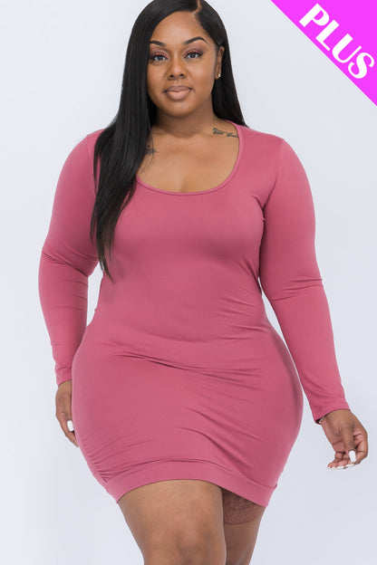 Plus Size Crisscross Open Back Long Sleeve Bodycon Mini Dress - Capella Apparel