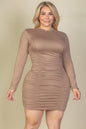 Plus Size Ruched Long Sleeve Bodycon Midi Dress - Capella Apparel