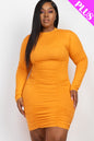 Plus Size Ruched Long Sleeve Bodycon Midi Dress - Capella Apparel