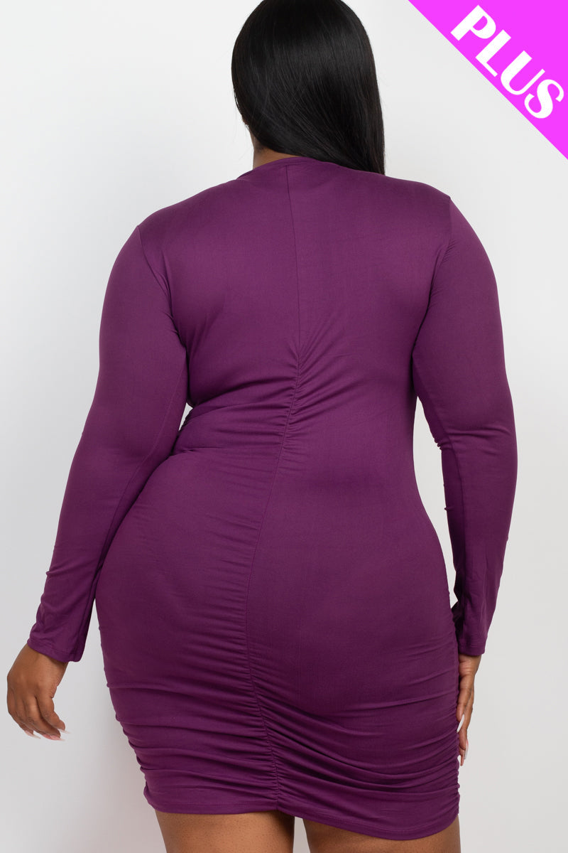 Plus Size Ruched Long Sleeve Bodycon Midi Dress - Capella Apparel