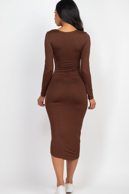 [$3/piece] Split Neck Long Sleeve Midi Dress