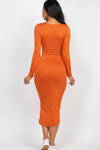 [$3/piece] Split Neck Long Sleeve Midi Dress