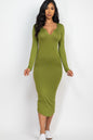 [$3/piece] Split Neck Long Sleeve Midi Dress