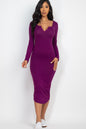 [$3/piece] Split Neck Long Sleeve Midi Dress