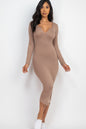 [$3/piece] Split Neck Long Sleeve Midi Dress