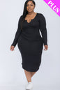 [$5/piece] Plus Size Split Neck Long Sleeve Midi Dress