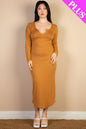 [$5/piece] Plus Size Split Neck Long Sleeve Midi Dress