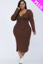 [$5/piece] Plus Size Split Neck Long Sleeve Midi Dress
