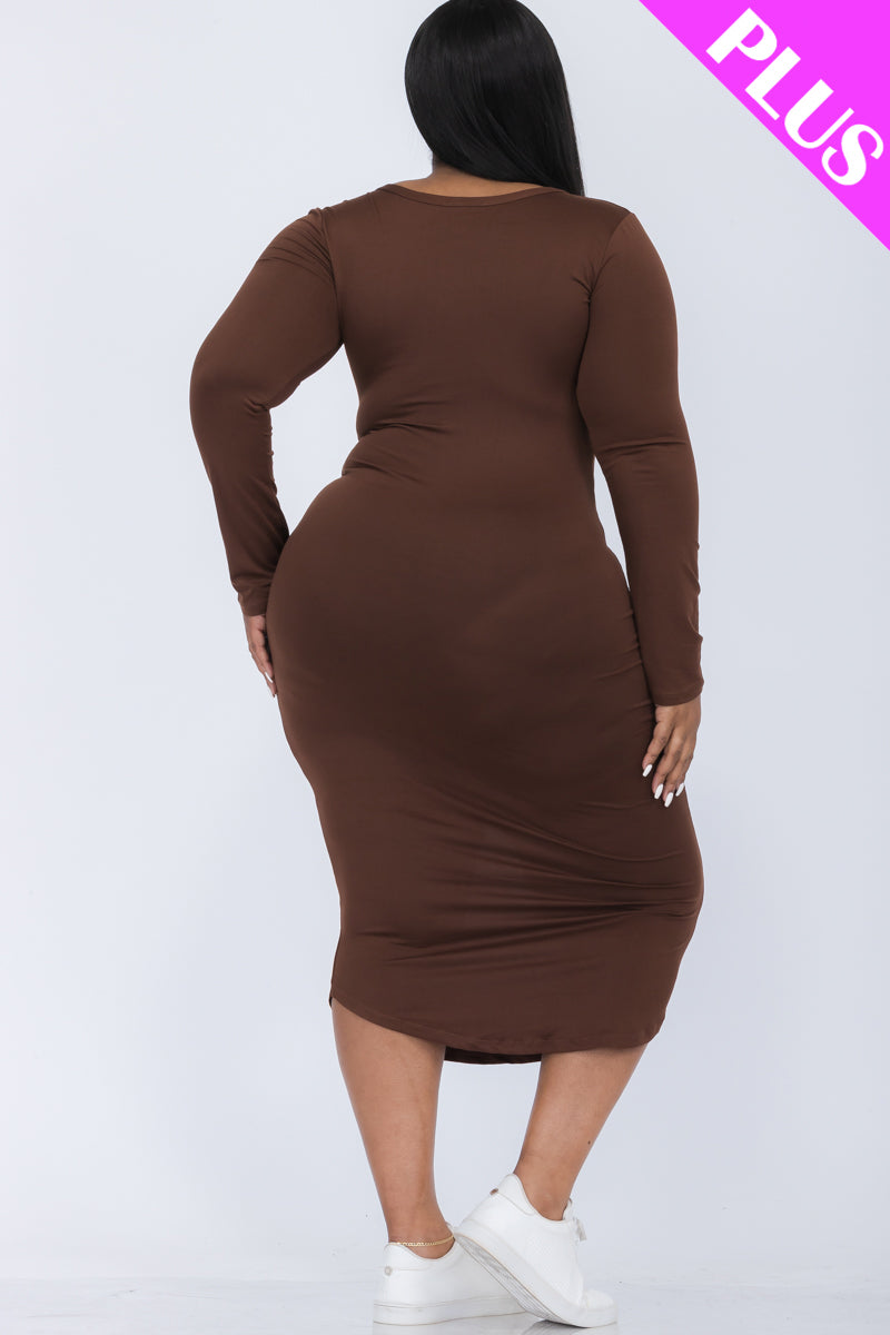[$5/piece] Plus Size Split Neck Long Sleeve Midi Dress