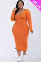 [$5/piece] Plus Size Split Neck Long Sleeve Midi Dress