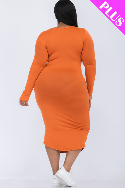 [$5/piece] Plus Size Split Neck Long Sleeve Midi Dress