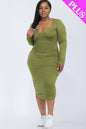 [$5/piece] Plus Size Split Neck Long Sleeve Midi Dress