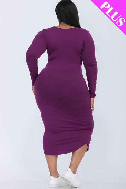 [$5/piece] Plus Size Split Neck Long Sleeve Midi Dress
