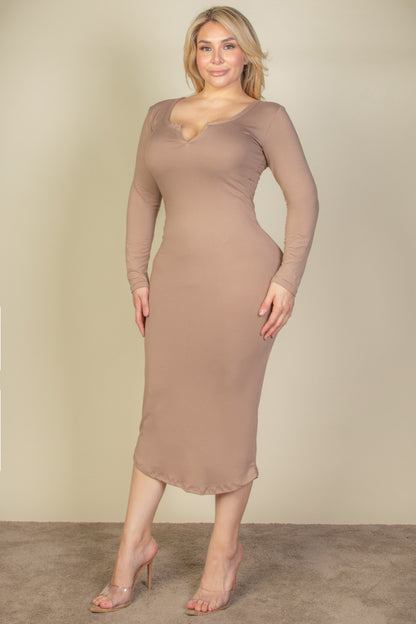 [$5/piece] Plus Size Split Neck Long Sleeve Midi Dress