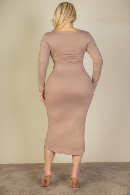 [$5/piece] Plus Size Split Neck Long Sleeve Midi Dress