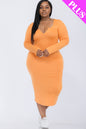 [$5/piece] Plus Size Split Neck Long Sleeve Midi Dress