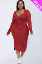[$5/piece] Plus Size Split Neck Long Sleeve Midi Dress