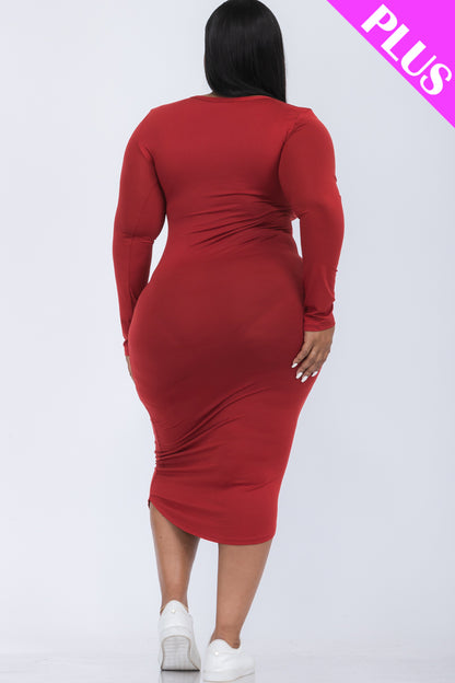 [$5/piece] Plus Size Split Neck Long Sleeve Midi Dress
