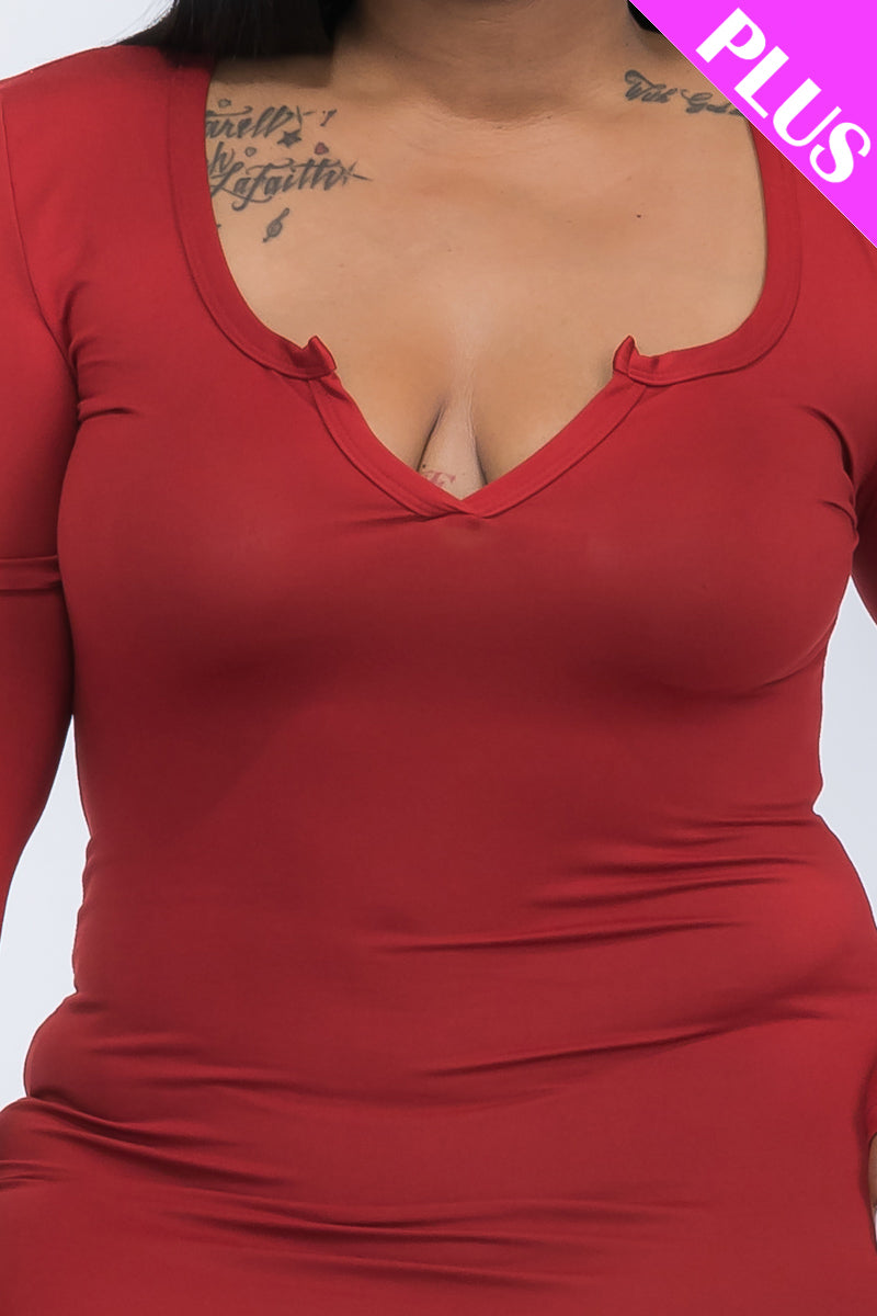 [$5/piece] Plus Size Split Neck Long Sleeve Midi Dress