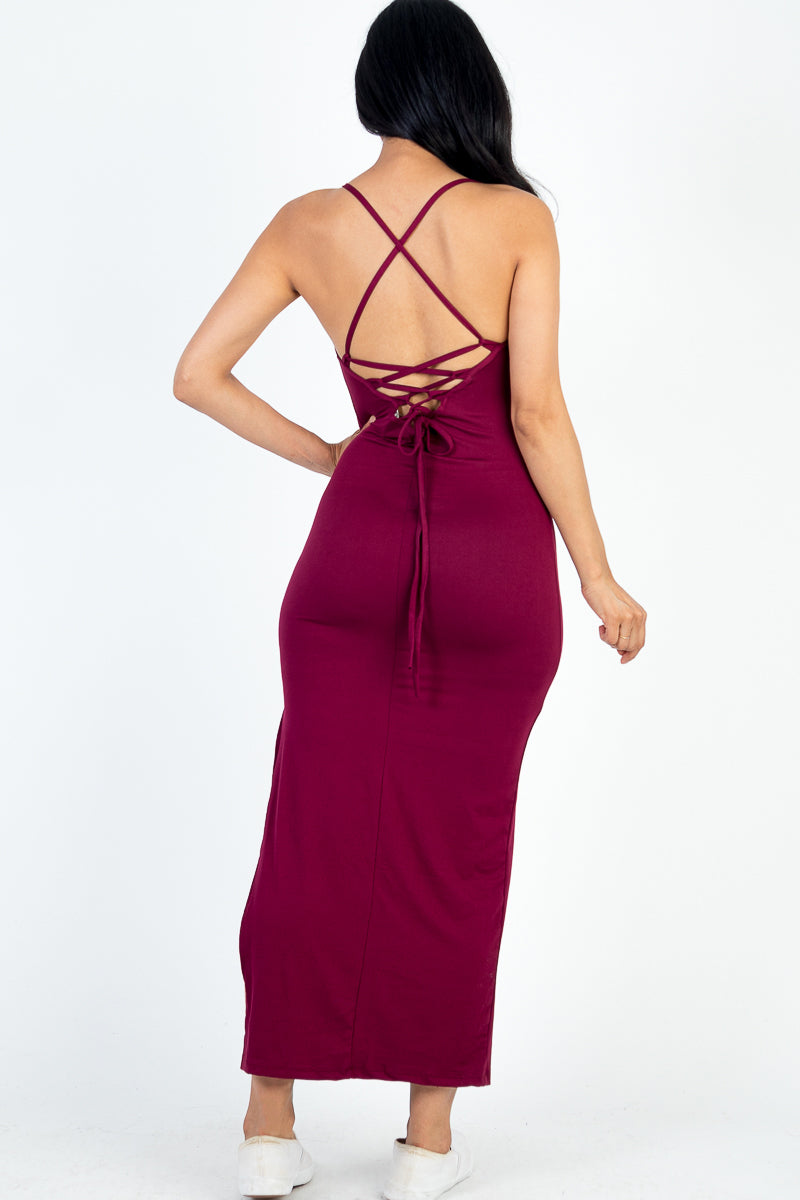 [$4/piece] Crisscross Back Split Thigh Maxi Dress