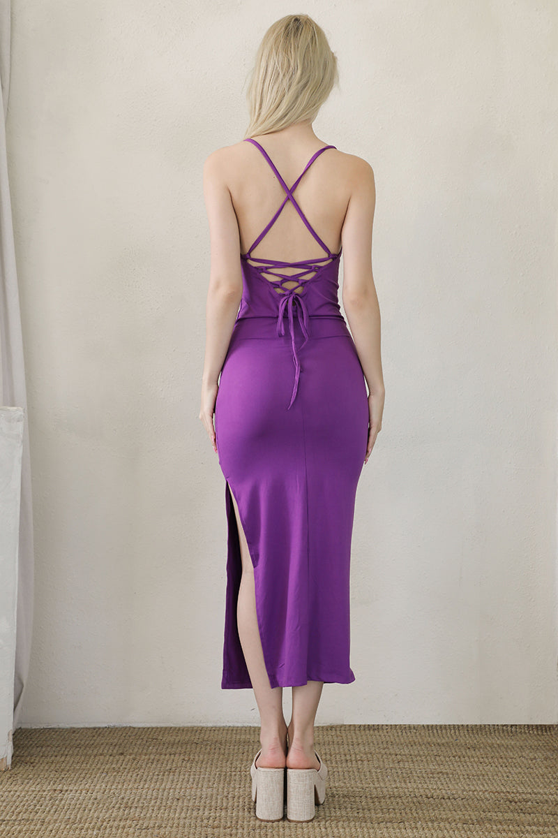 [$4/piece] Crisscross Back Split Thigh Maxi Dress