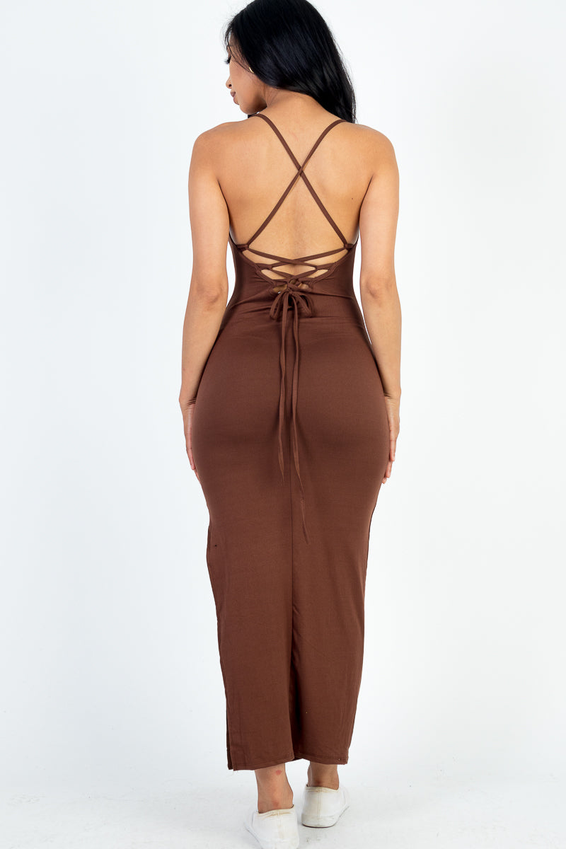 [$4/piece] Crisscross Back Split Thigh Maxi Dress