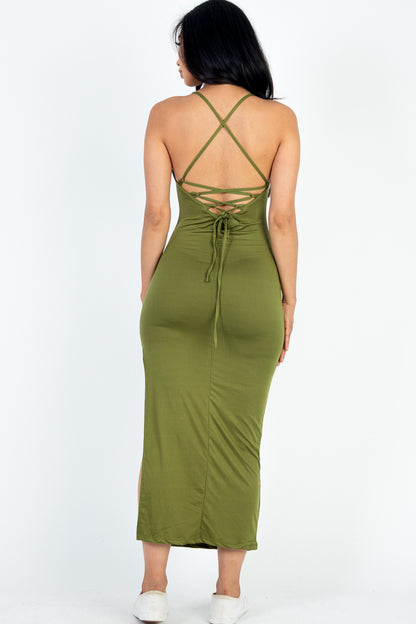 [$4/piece] Crisscross Back Split Thigh Maxi Dress