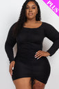 Plus Size Off Shoulder Ruched Drawstring Bodycon Mini Dress - Capella Apparel