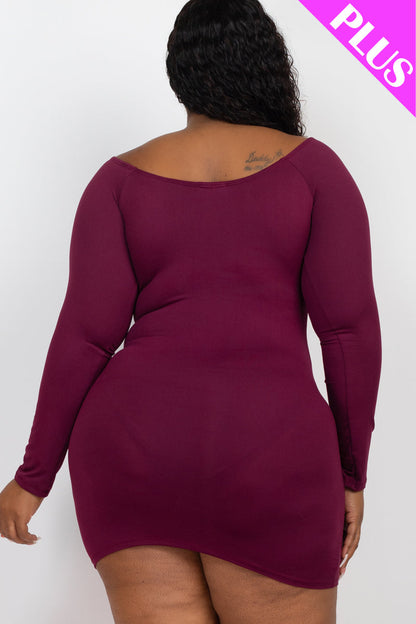 Plus Size Off Shoulder Ruched Drawstring Bodycon Mini Dress - Capella Apparel