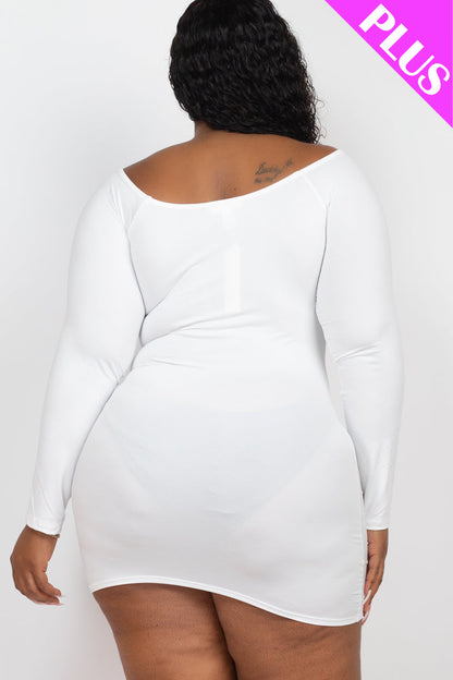 Plus Size Off Shoulder Ruched Drawstring Bodycon Mini Dress - Capella Apparel