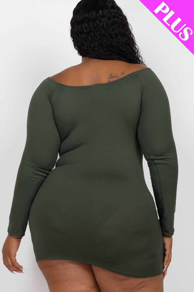 Plus Size Off Shoulder Ruched Drawstring Bodycon Mini Dress - Capella Apparel