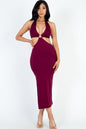 Cut-out Halter Neck Double Back Tie Split Thigh Midi Dress - Capella Apparel