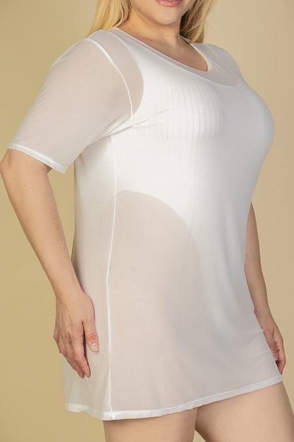 Plus Size Sexy Sheer Mesh T-Shirt Short Sleeve Mini Dress - Capella Apparel