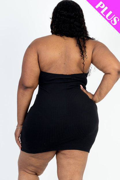 Plus Size Ribbed Halter Top Bodycon Mini Dress - Capella Apparel