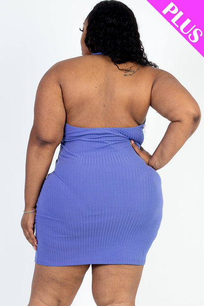 Plus Size Ribbed Halter Top Bodycon Mini Dress - Capella Apparel