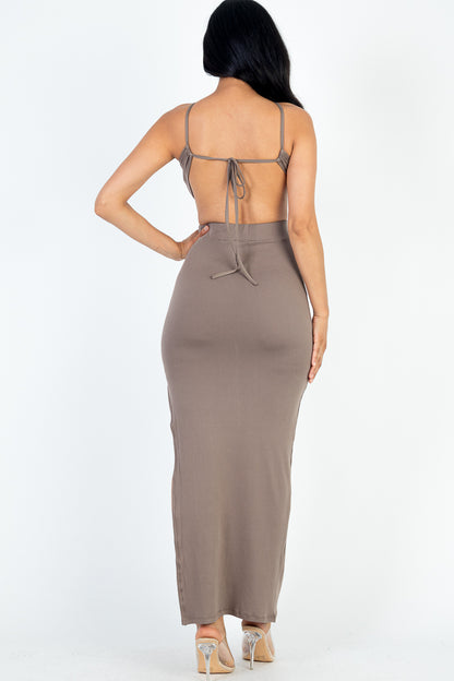 [$3/piece] Tie Backless Split Thigh Maxi Dress