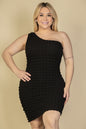 Plus Size Bubble Fabric One Shoulder Bodycon Mini Dress - Capella Apparel