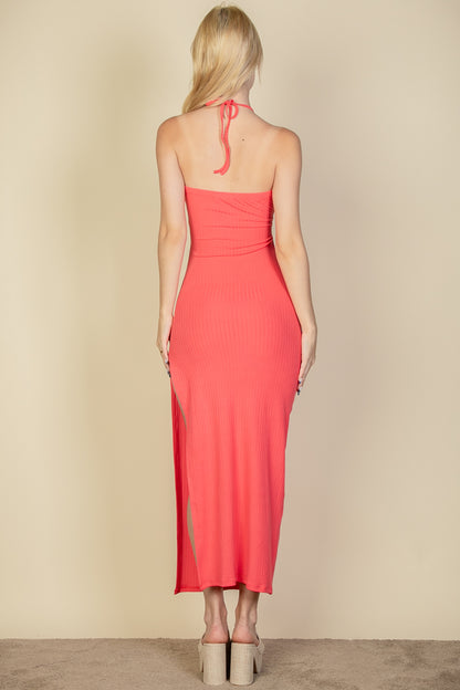 [$4/piece] Ribbed Cut Out Front Side Slit Maxi Dress