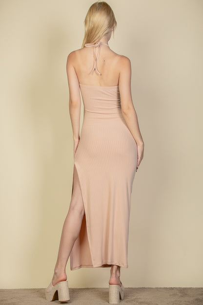 [$4/piece] Ribbed Cut Out Front Side Slit Maxi Dress