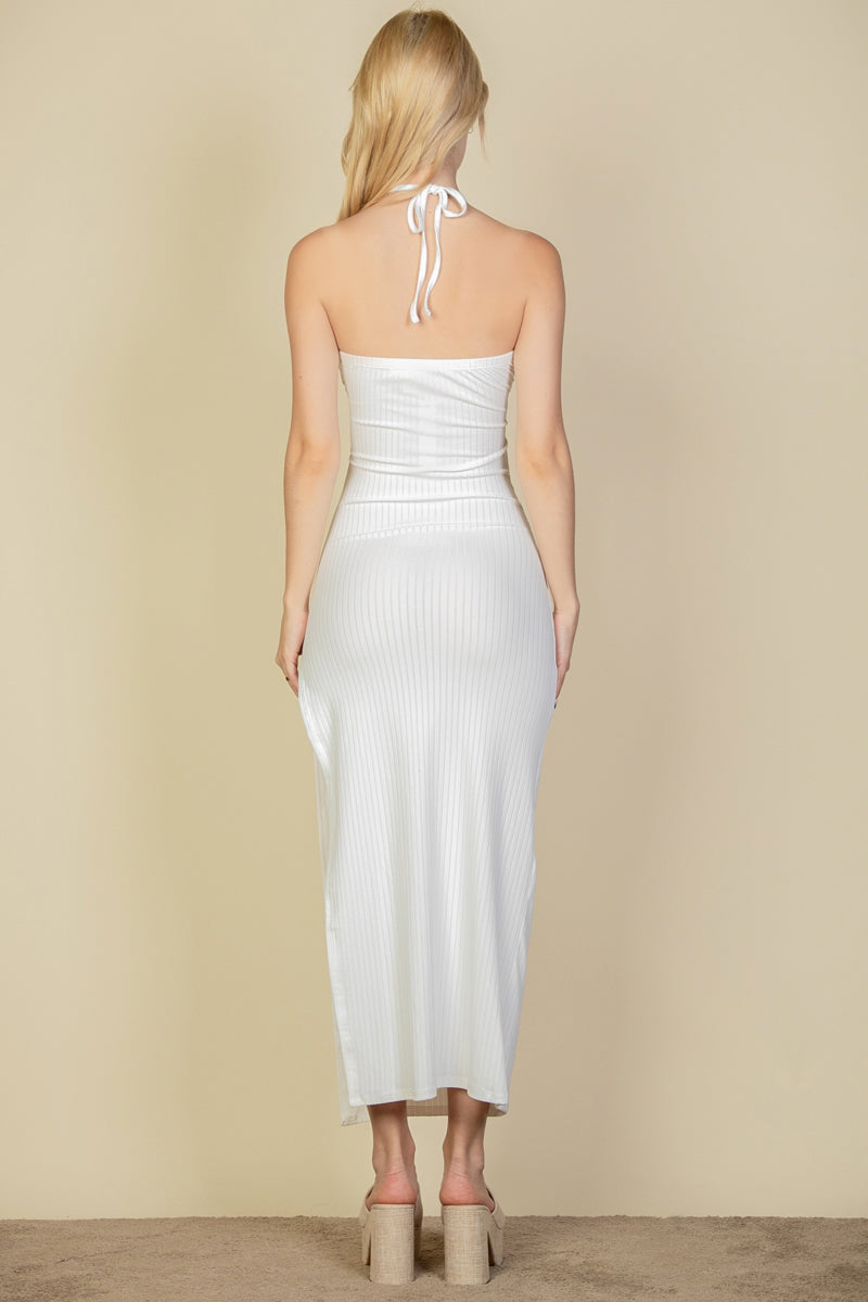 [$4/piece] Ribbed Cut Out Front Side Slit Maxi Dress