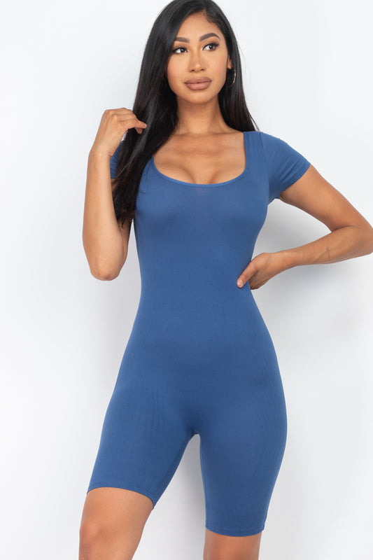 [$3/piece] Short Sleeve Scoop Neck Bodycon Romper