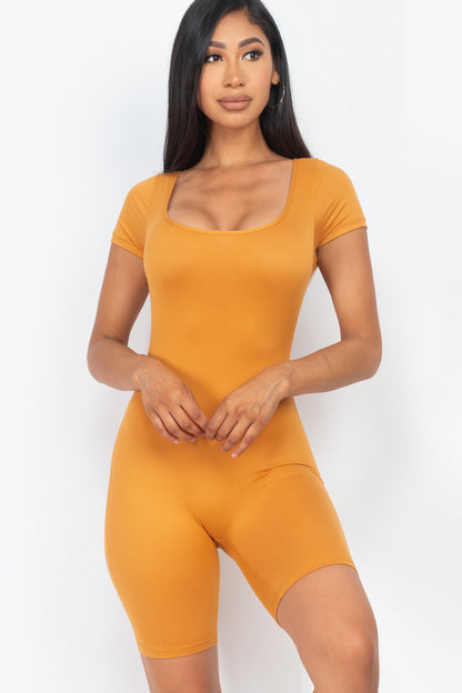 [$3/piece] Short Sleeve Scoop Neck Bodycon Romper