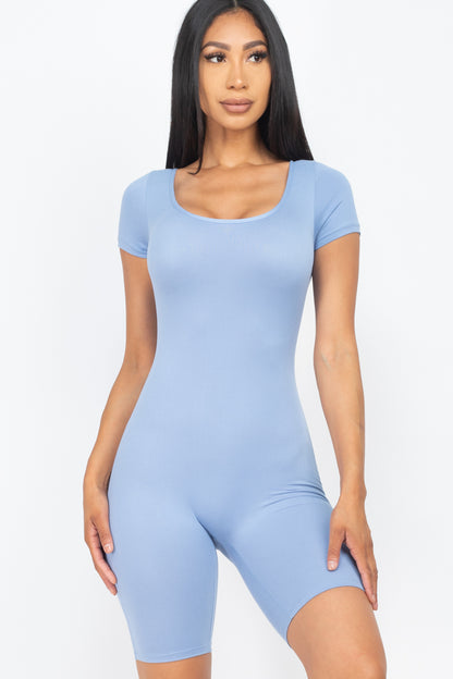 [$3/piece] Short Sleeve Scoop Neck Bodycon Romper