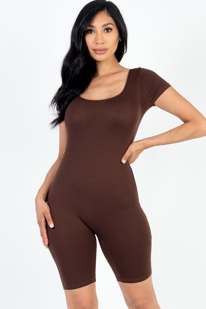 [$3/piece] Short Sleeve Scoop Neck Bodycon Romper