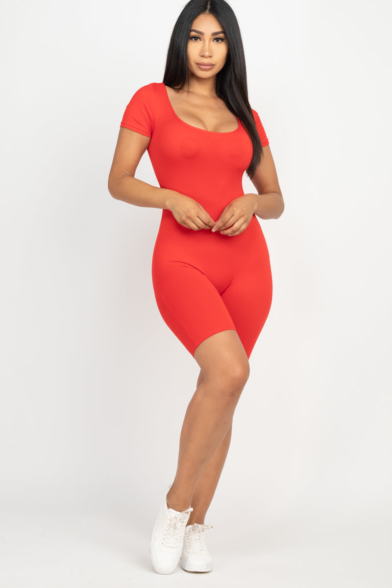 [$3/piece] Short Sleeve Scoop Neck Bodycon Romper