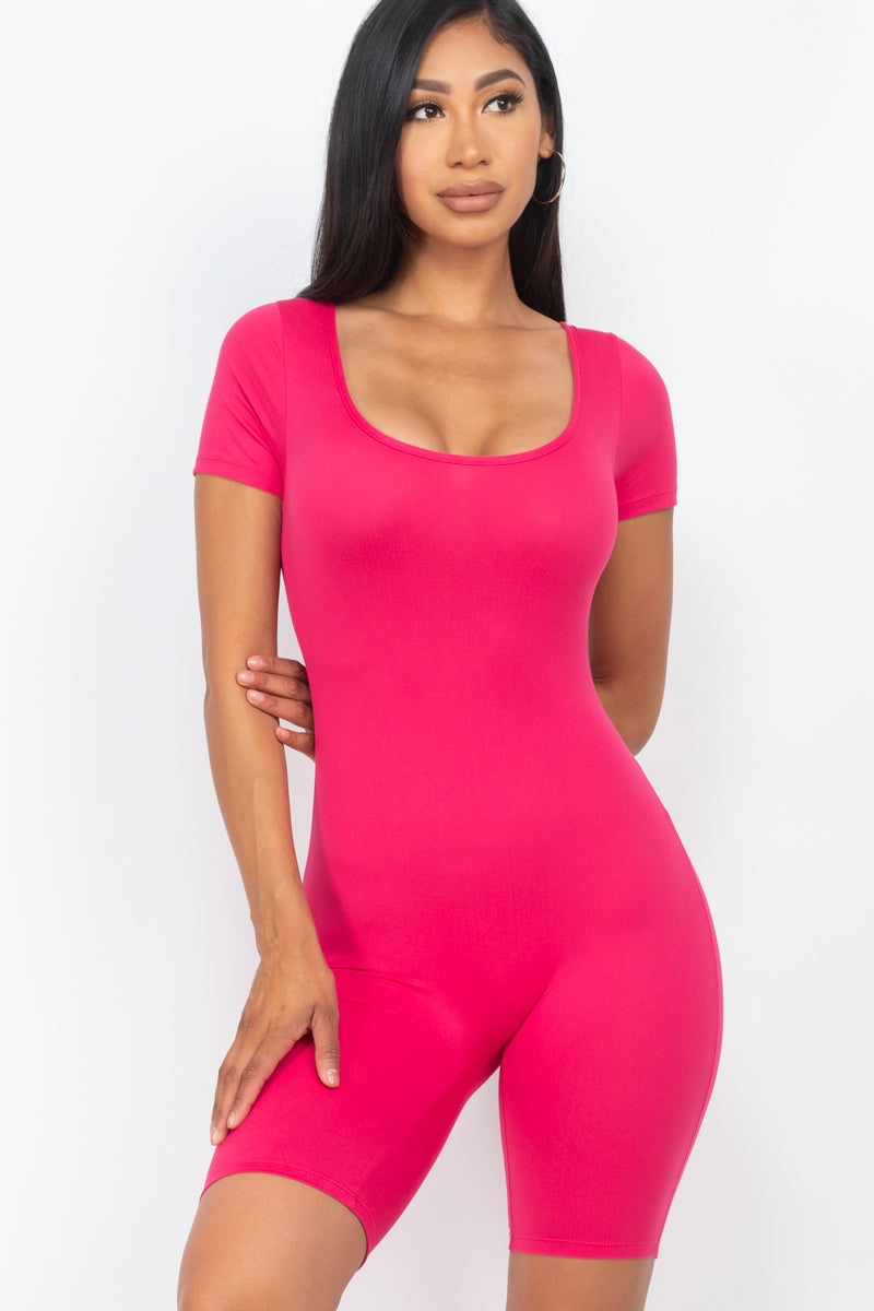 [$3/piece] Short Sleeve Scoop Neck Bodycon Romper