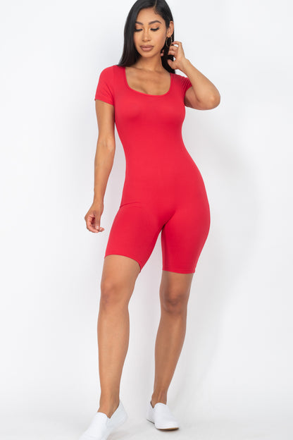 [$3/piece] Short Sleeve Scoop Neck Bodycon Romper