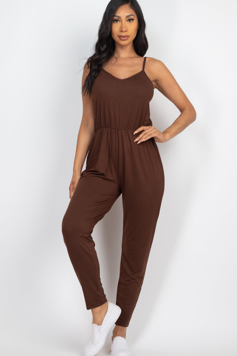 [$3/piece] Solid Spaghetti Strap Elastic Waist Jumpsuit