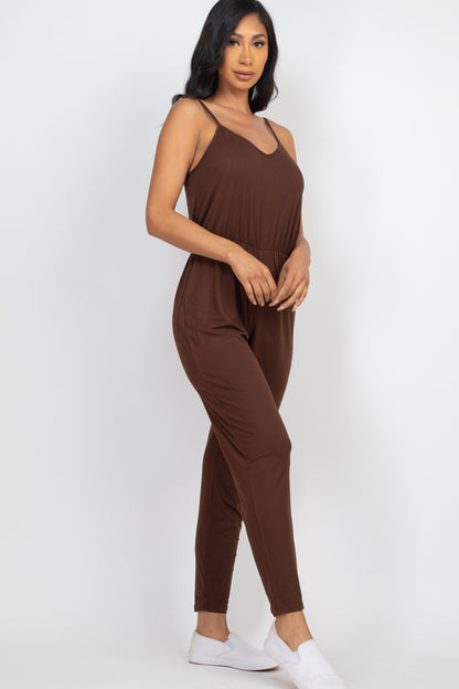 [$3/piece] Solid Spaghetti Strap Elastic Waist Jumpsuit